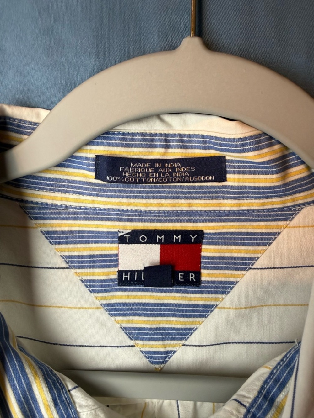 Tommy Hilfiger White Button-Down Shirt with Blue & Yellow Pinstripes - Picture 4 of 5